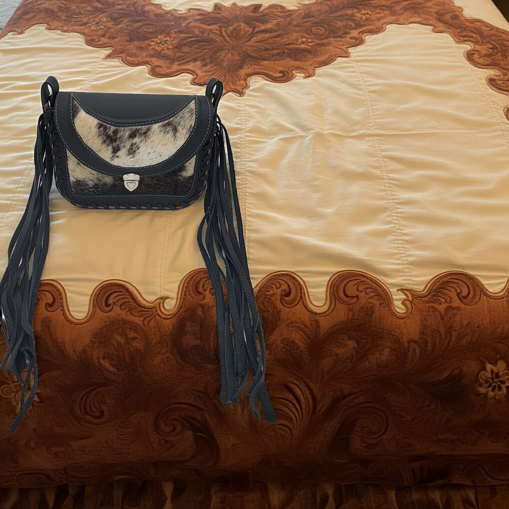 Bolso bandolera de piel de vaca estilo western 4