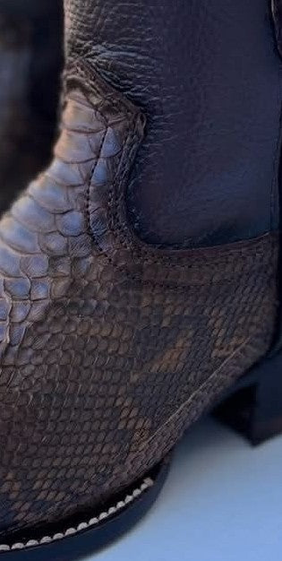 Botas de vestir de cuero para hombre, clon de pitón, punta cuadrada Lives, cierre lateral con cremallera
