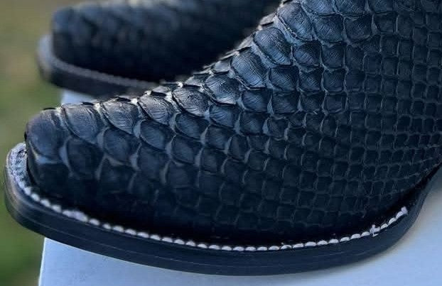 Botas de vestir de cuero para hombre, clon de pitón, punta cuadrada Lives, cierre lateral con cremallera