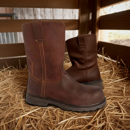 Botas de trabajo Roper para hombre, de piel flor, sin cordones, suelas resistentes, antideslizantes y resistentes a productos químicos.