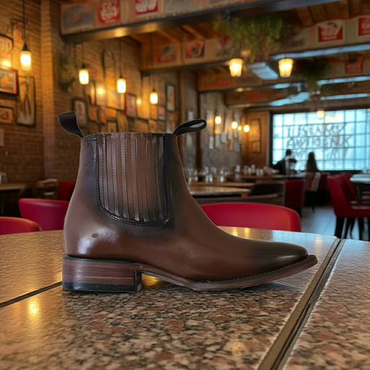 Botín de piel flor para mujer