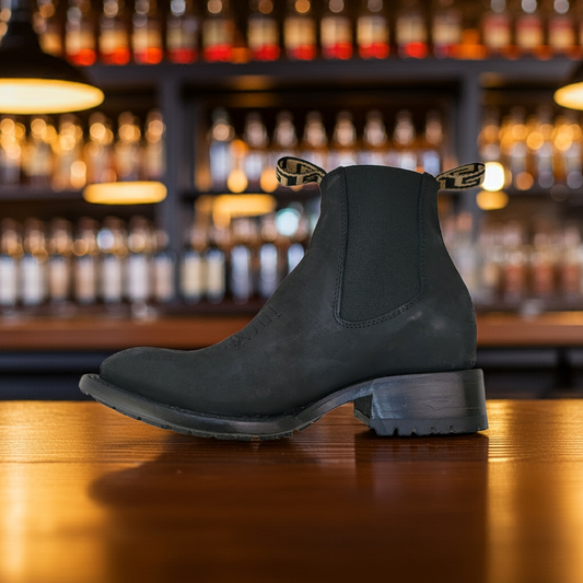 Men's Nubuck Leather Western Chelsea Boot, Elastic sides, Leather sole, Rubber Heel