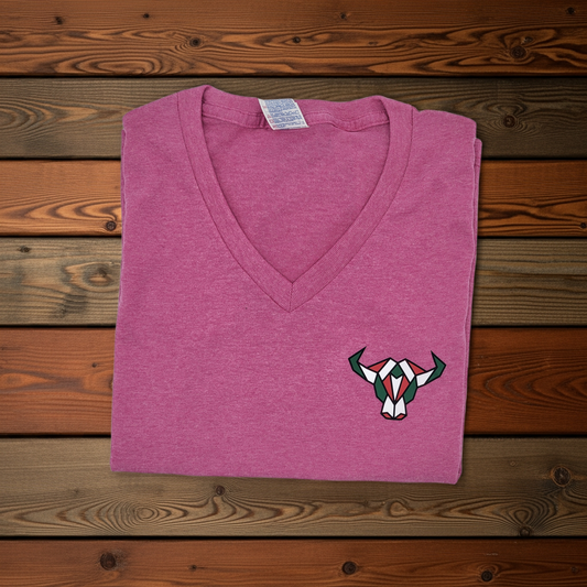 Camiseta con cuello en V y logotipo para mujer