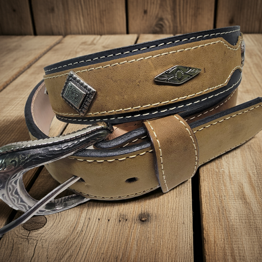 Cinturón de cuero fino para hombre, negro/marrón
