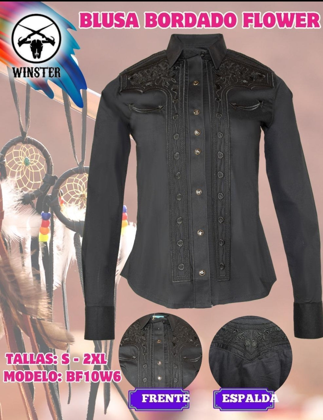 Camisa vaquera bordada para mujer