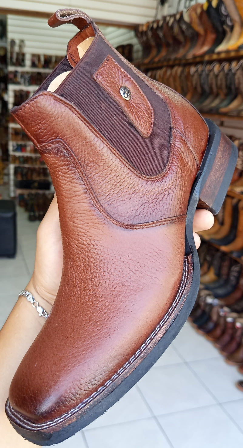 Men's Western Squared Toe Full Grain Leather Chelsea Boot